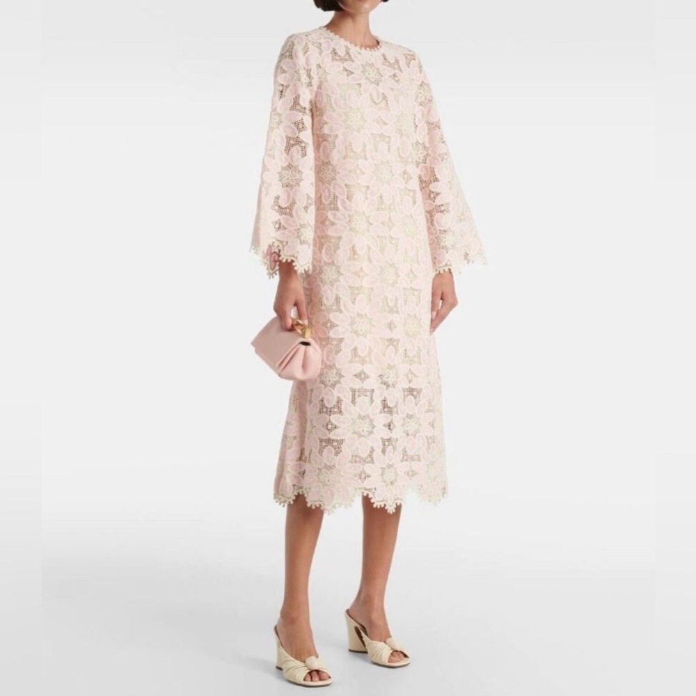 Zimmermann Ottie Cream Pink Guipure Lace Midi Dress / US4 NWT